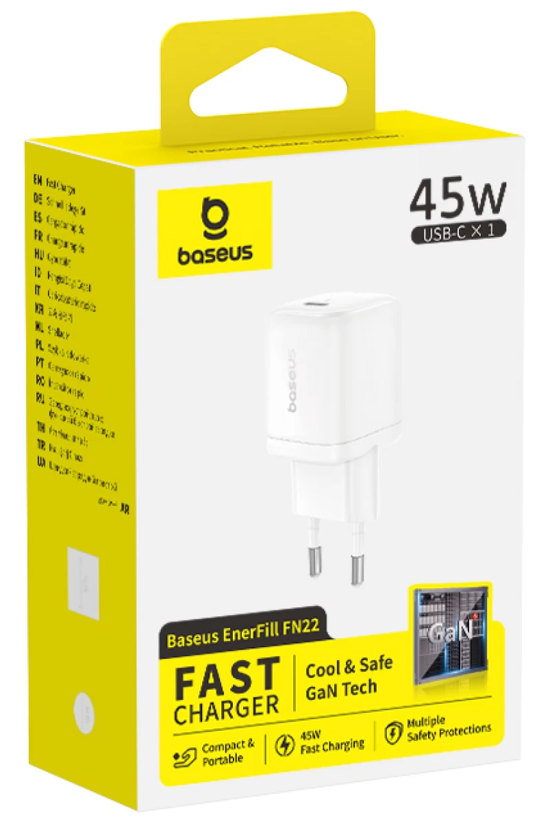 Мрежово зарядно Baseus EnerFill FN22, 45W, 3A, 1 x USB-C, бяло E0123301