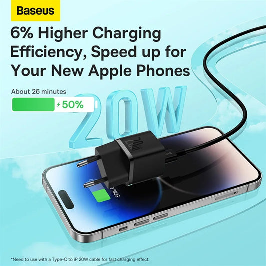 Мрежово зарядно устройство Baseus GaN GaN Mini 1C, 20W, 3A, 1 x USB-C, бяло CCGN050102