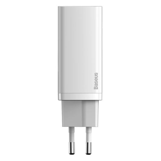 Мрежово зарядно устройство Baseus GaN2 Lite, 65W, 3A, 1 x USB-A - 1 x USB-C, бяло CCGAN2L-B02