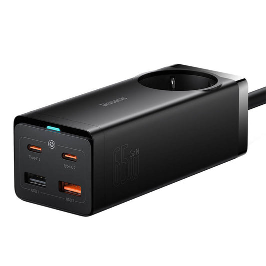 Мрежово зарядно устройство Baseus GaN3 Pro PowerStrip, 65W, 3A, 2 x USB-A - 2 x USB-C - 1 x Schuko, черно PSZM000901 PSZM000901