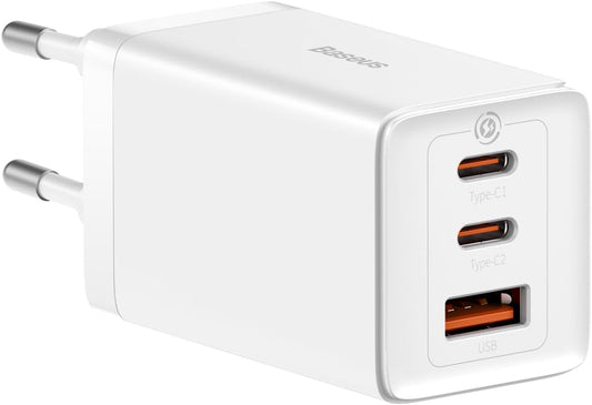 Зарядно за мрежа Baseus GaN5 Pro, 65W, 3.25A, 1 x USB-A - 2 x USB-C, Бяло CCGP120202
