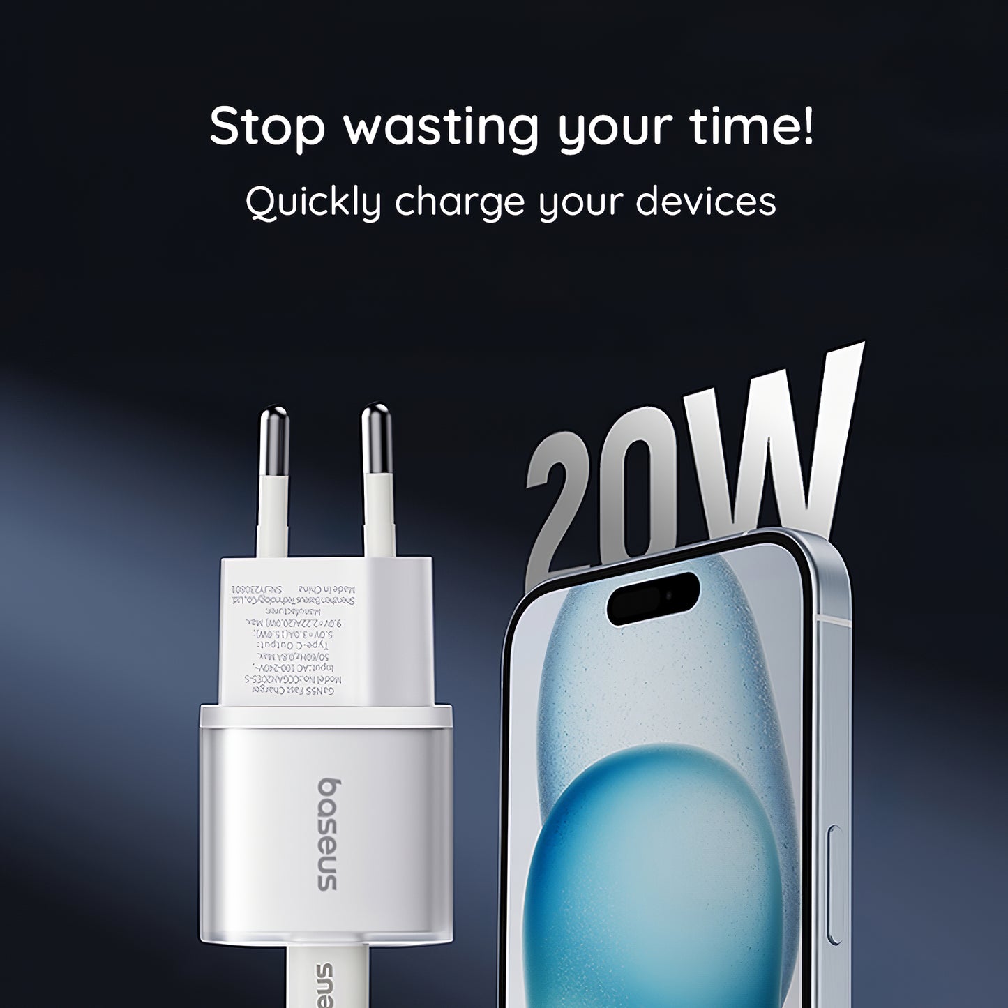 Мрежово зарядно устройство Baseus GaN5S GaN5S, 20W, 3A, 1 x USB-C, бяло P1016250503213-00