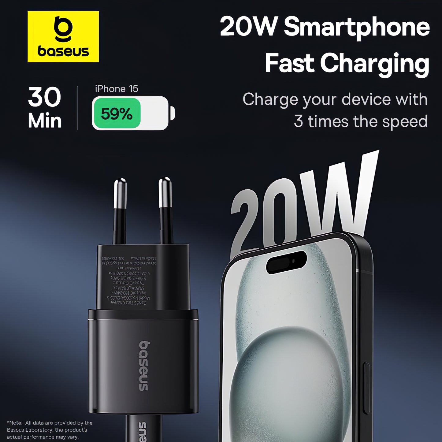Мрежово зарядно устройство Baseus GaN5S GaN5S, 20W, 3A, 1 x USB-C, черно P10162503113113-00