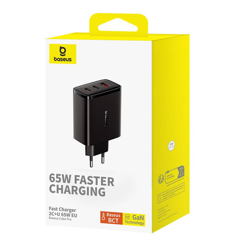Зарядно устройство за мрежа Baseus Cube Pro, 65W, 3.25A, 1 x USB-A - 2 x USB-C, Черно P10152301113-00