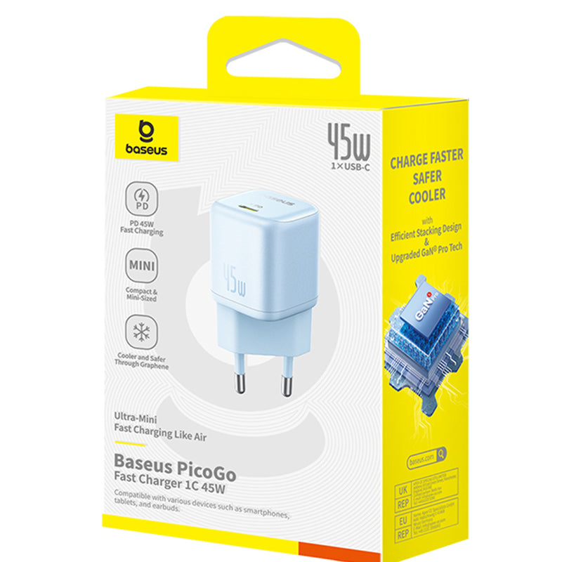 Зарядно за мрежа Baseus PicoGo, 45W, 3A, 1 x USB-C, Синьо P10176800313-00
