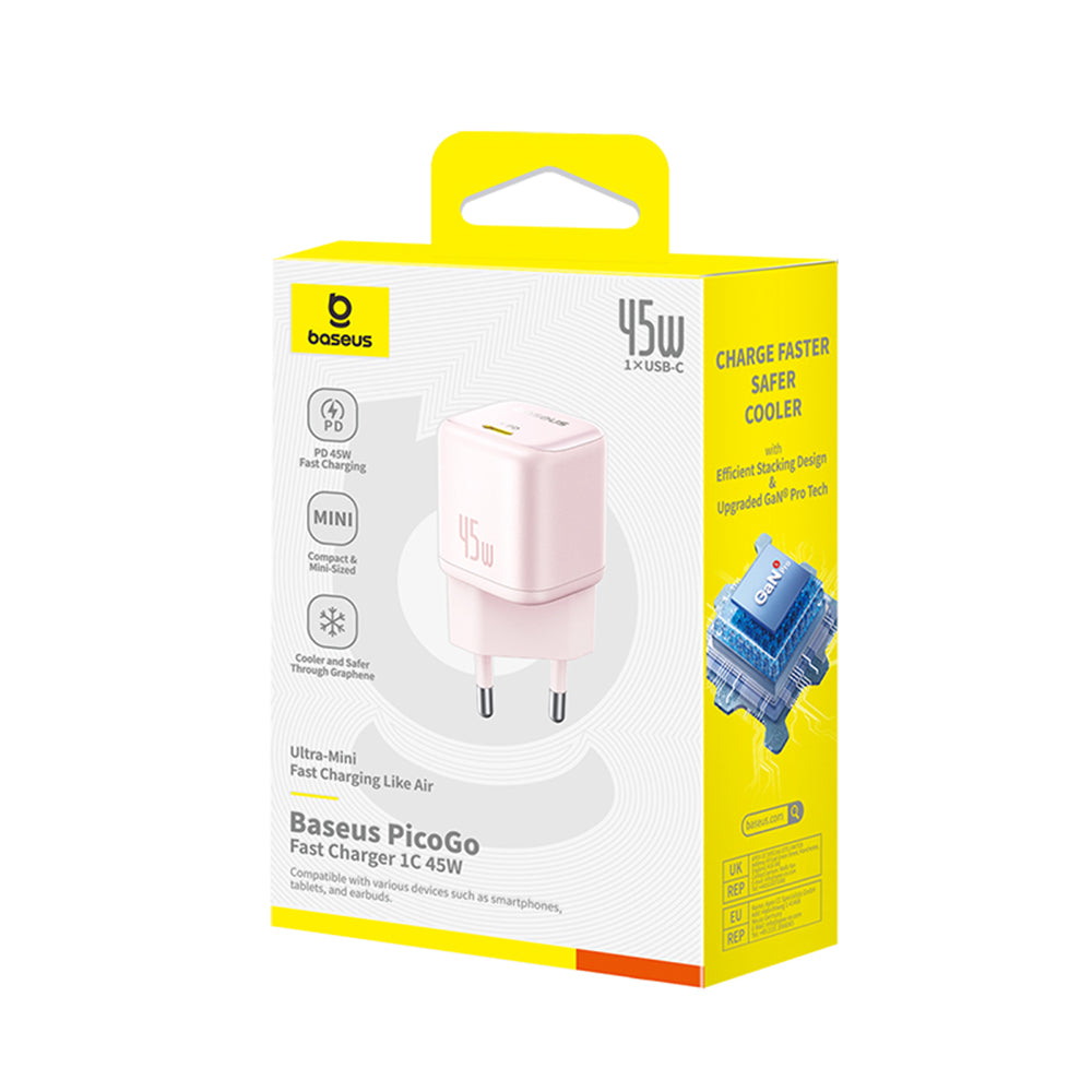Зарядно за мрежа Baseus PicoGo, 45W, 3A, 1 x USB-C, Розово P10176800413-00