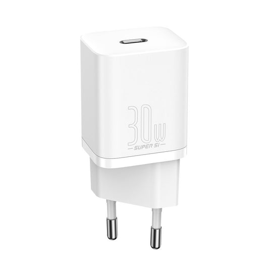 Мрежово зарядно устройство Baseus Super Si 1C, 30W, 3A, 1 x USB-C, бяло CCSUP-J02