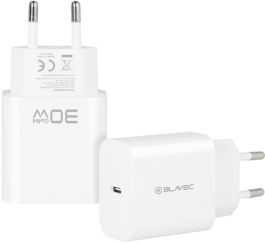 Мрежово зарядно устройство Blavec BC-14, 30 W, 3 A, 1 x USB-C, бяло