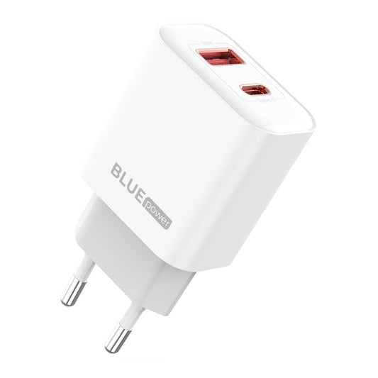 Мрежово зарядно устройство Blue Power BPCE12, 20W, 3A, 1 x USB-A - 1 x USB-C, бяло
