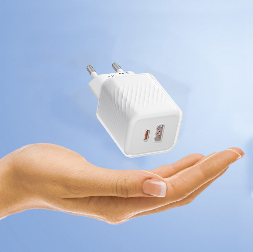 Зарядно устройство за мрежа Blueo, 35W, 3A, 1 x USB-A - 1 x USB-C, Бяло