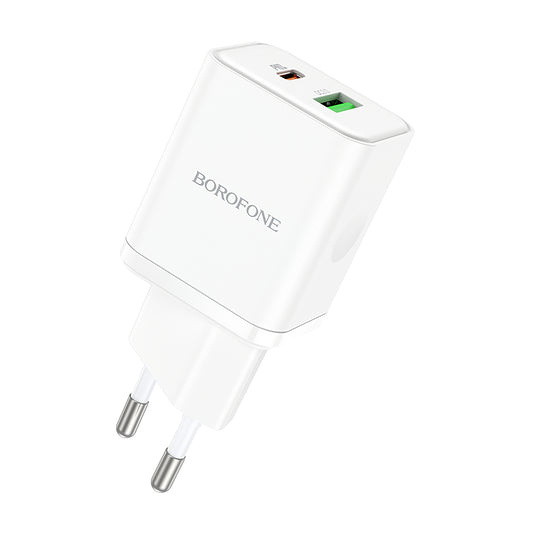 Мрежово зарядно устройство Borofone BN7, 20W, 3A, 1 x USB-A - 1 x USB-C, бяло