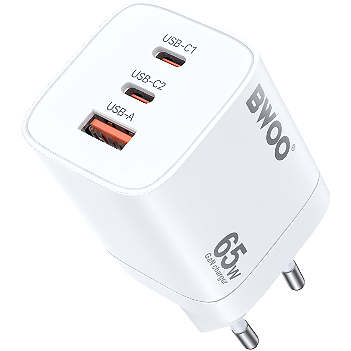 Зарядно за мрежа BWOO CDA147, 65W, 4.5A, 1 x USB-A - 2 x USB-C, Бяло