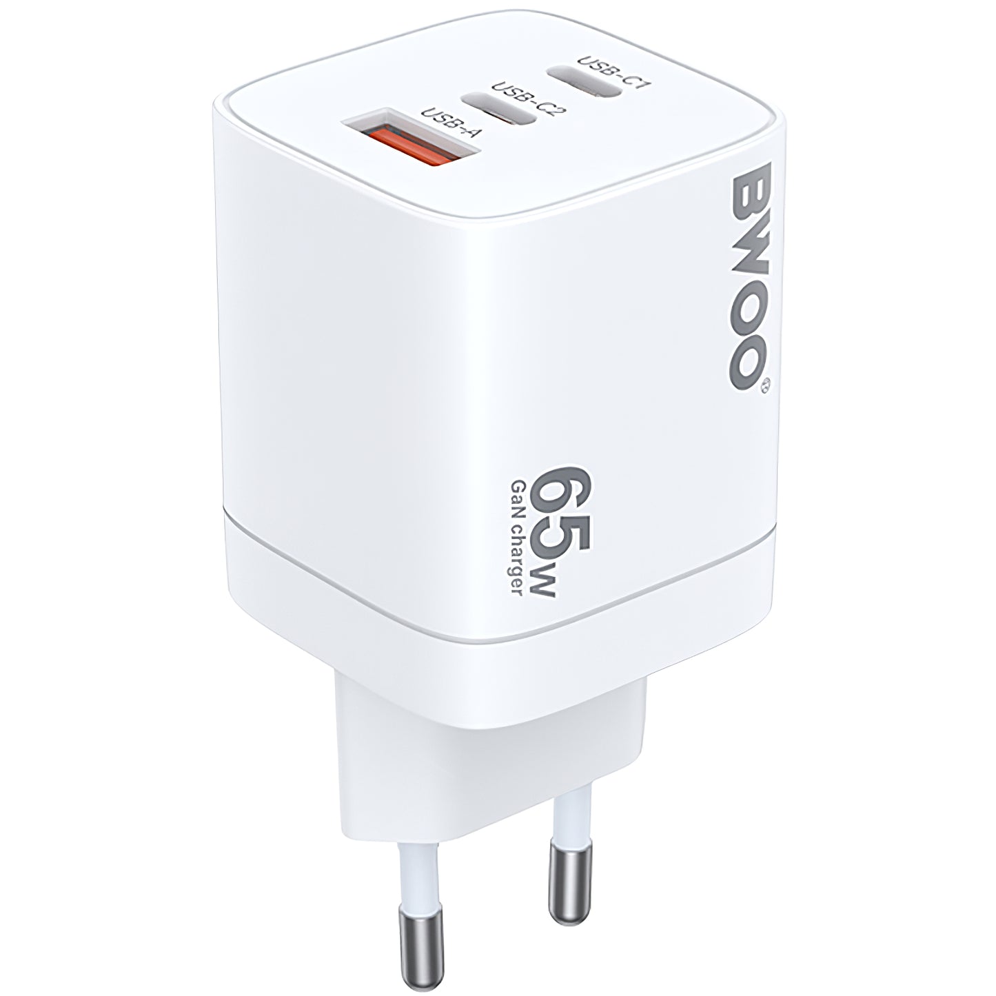 Зарядно за мрежа BWOO CDA147, 65W, 4.5A, 1 x USB-A - 2 x USB-C, Бяло