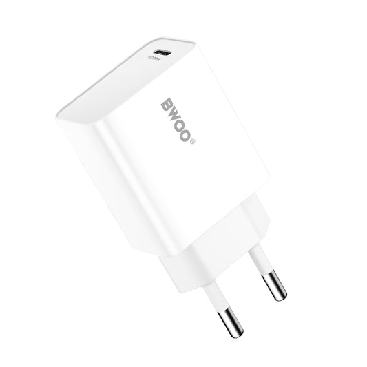 Мрежово зарядно устройство BWOO CDA226, 20W, 3A, 1 x USB-C, Бяло