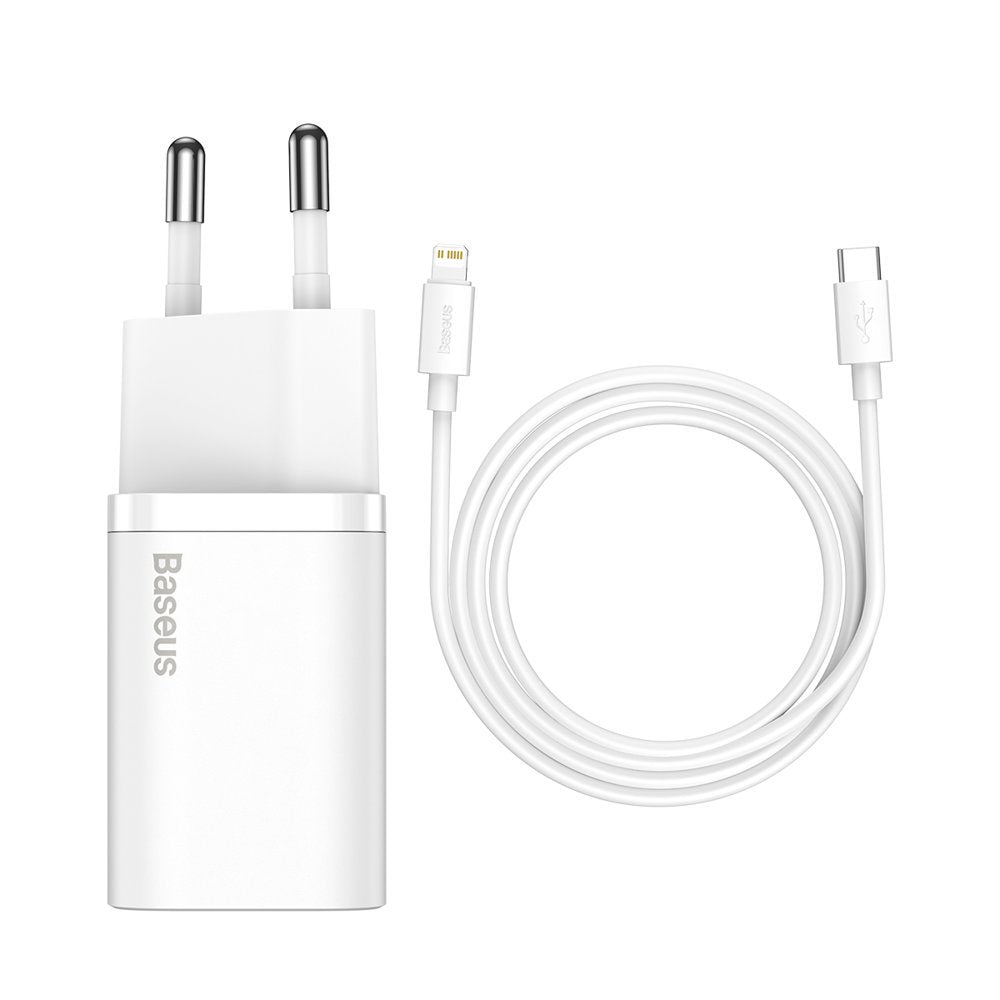 Мрежово зарядно устройство Baseus Super Si с Lightning кабел, 20W, 3A, 1 x USB-C, бяло TZCCCSUP-B02