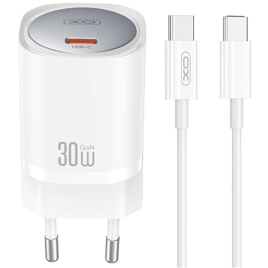 XO Design CE20, 30W, 3A, 1 x USB-C, 1 x USB-C, бял