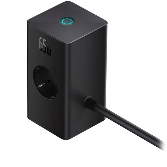 Baseus GaN3 Pro PowerStrip USB-C кабелно мрежово зарядно устройство, 65W, 3,25A,1 x USB-A - 1 x USB-C - 2 x Schuko, черно PSLR000301 PSLR000301