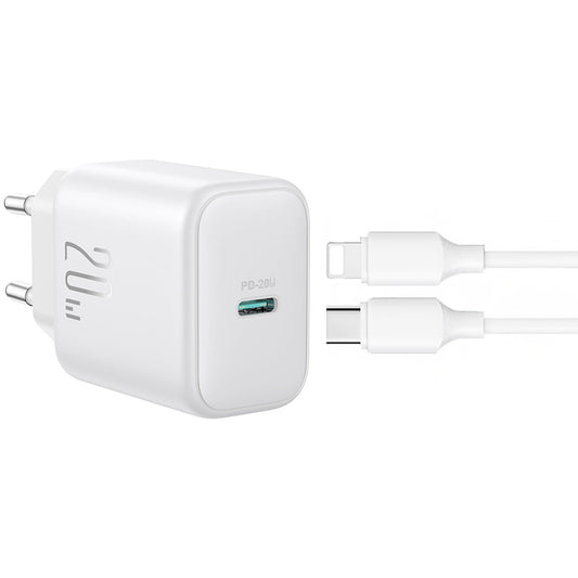 Зарядно за мрежа с кабел Lightning Joyroom JR-TCF20, 20W, 3A, 1 x USB-C, Бяло