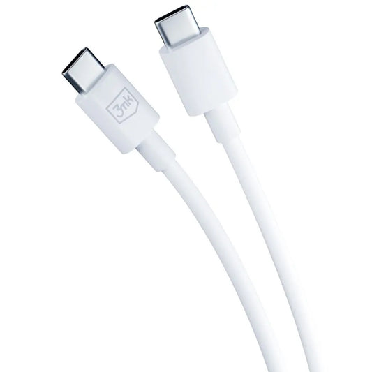 Мрежово зарядно устройство 3MK HyperCharger с USB-C кабел, 45W, 3A, 2 x USB-C, бяло