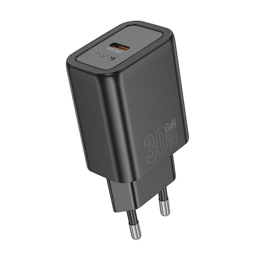 Зарядно устройство за мрежа HOCO N63, 30W, 3A, 1 x USB-A - 1 x USB-C, Черно