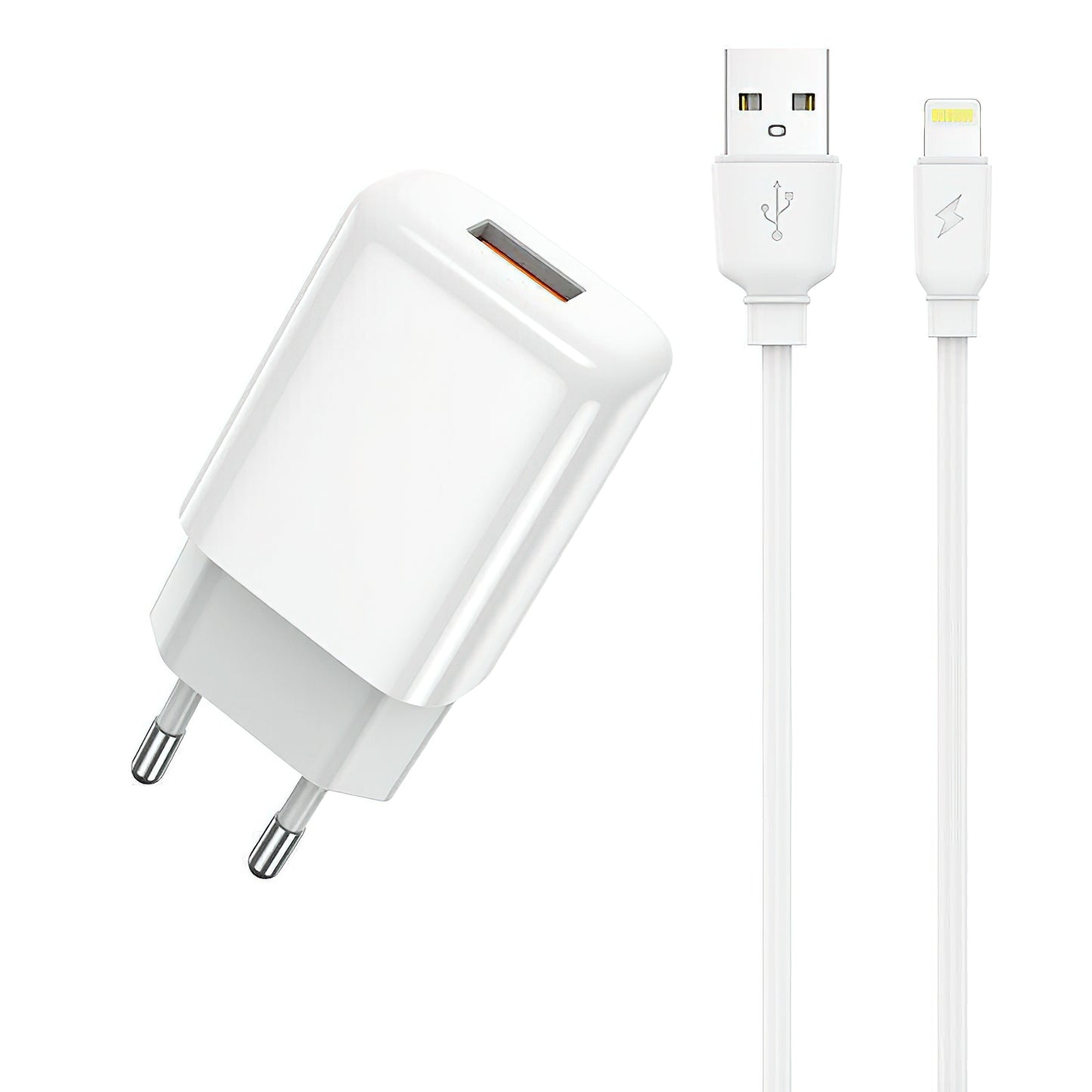 Зарядно устройство за мрежа с кабел Lightning Prestico F9S, 12W, 2.4A, 1 x USB-A, Бяло