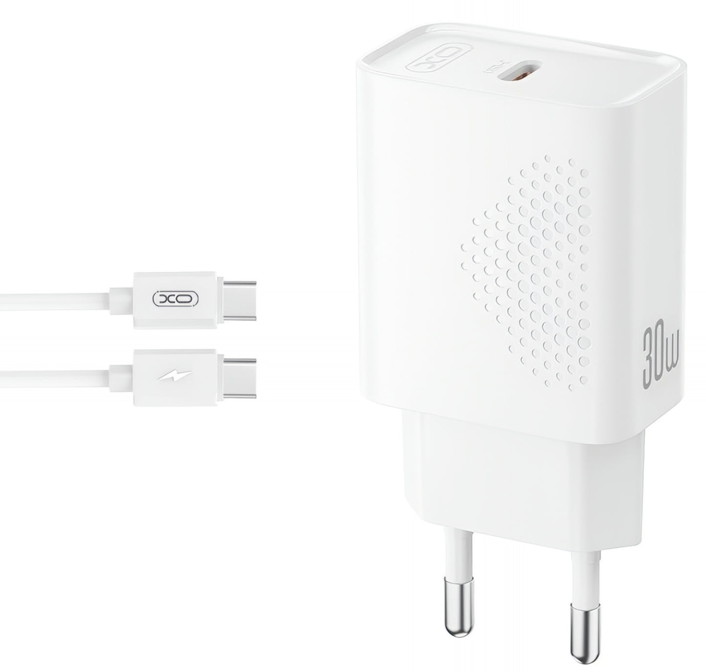 Зарядно за мрежа с кабел USB-C XO Design L162, 30W, 3A, 1 x USB-C, Бяло
