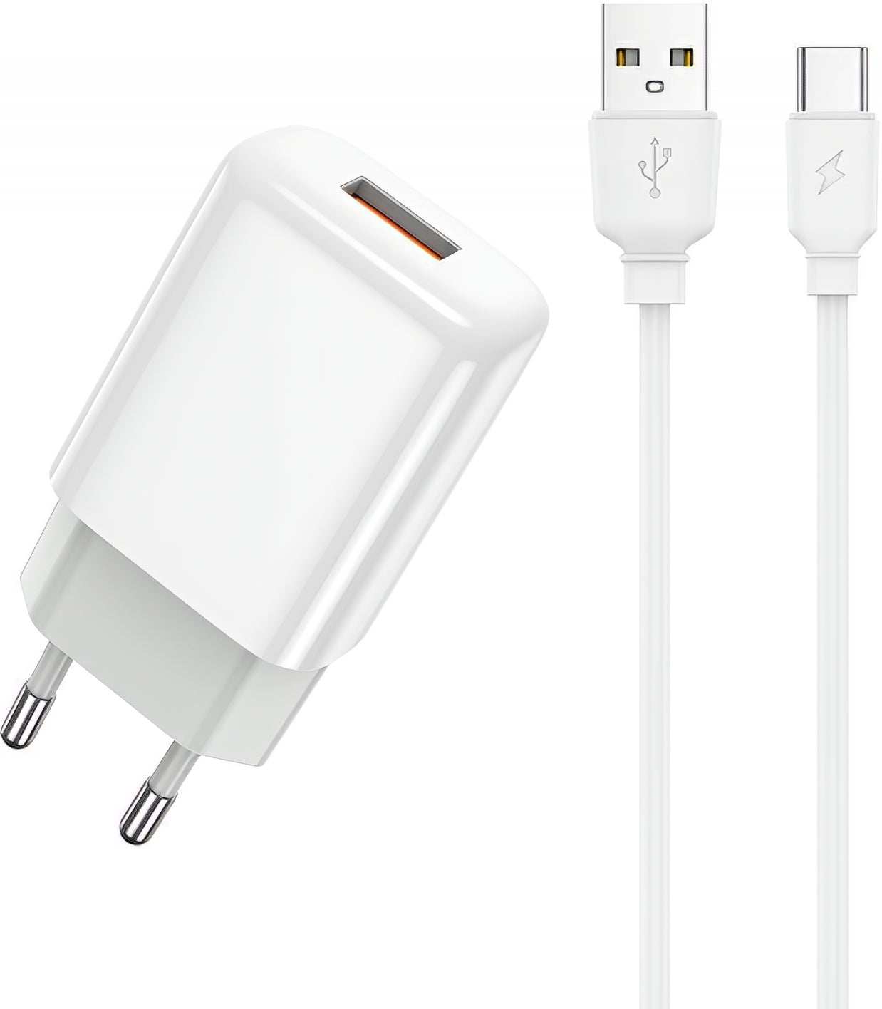 Мрежов заряден уред с USB-C кабел Prestico F9S, 12W, 2.4A, 1 x USB-A, Бял