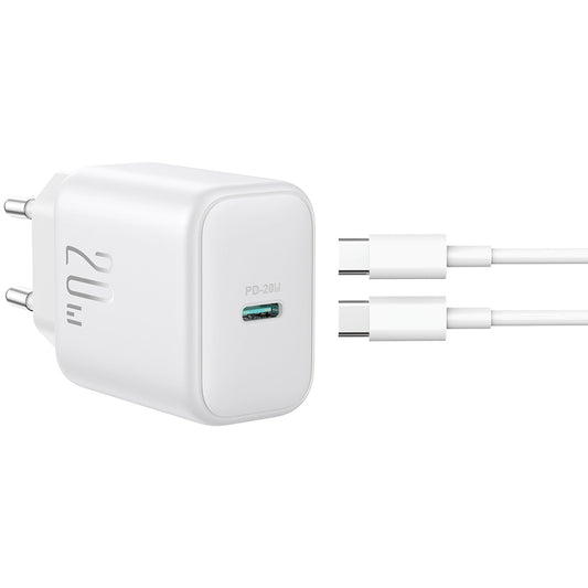 Зарядно за мрежа с кабел USB-C Joyroom JR-TCF20, 20W, 3A, 1 x USB-C, Бяло
