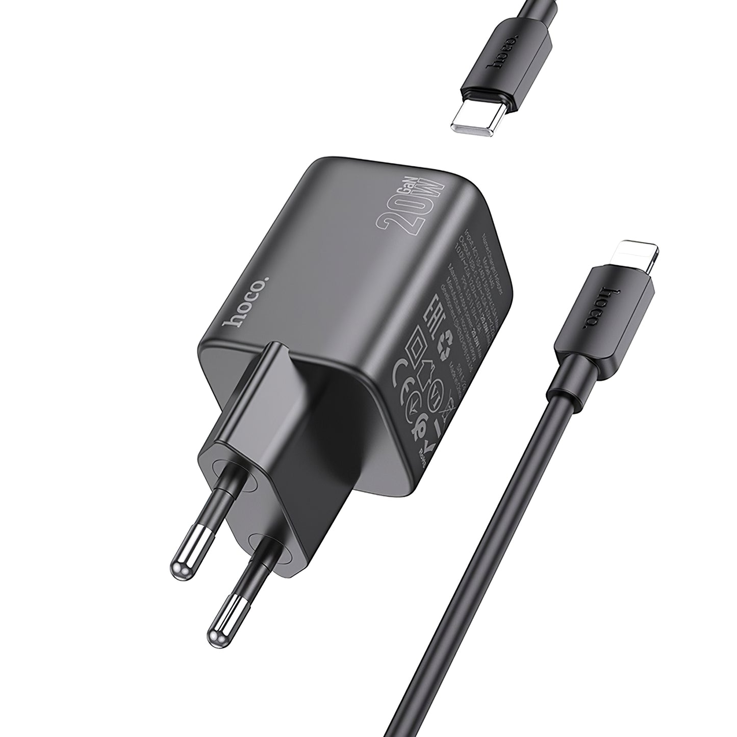 Мрежово зарядно устройство с Lightning кабел HOCO N40, 20W, 3A, 1 x USB-C, черно