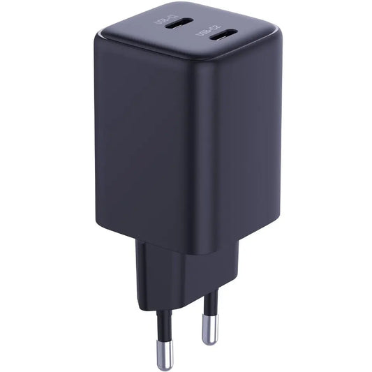 Мрежово зарядно устройство 3MK HyperCharger с USB-C кабел, 45W, 3A, 2 x USB-C, черно
