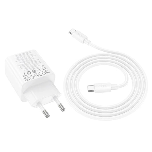 Зарядно за мрежа с USB-C кабел HOCO N55, 20W, 3A, 2 x USB-A - 2 x USB-C, Бяло