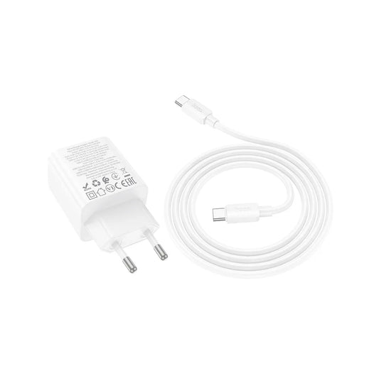 Мрежов зарядно с USB-C кабел HOCO N56, 30W, 3A, 2 x USB-A - 2 x USB-C, Бяло