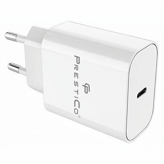 Зарядно за мрежа с USB-C кабел Prestico F15S-C, 30W, 3A, 1 x USB-C, Бяло