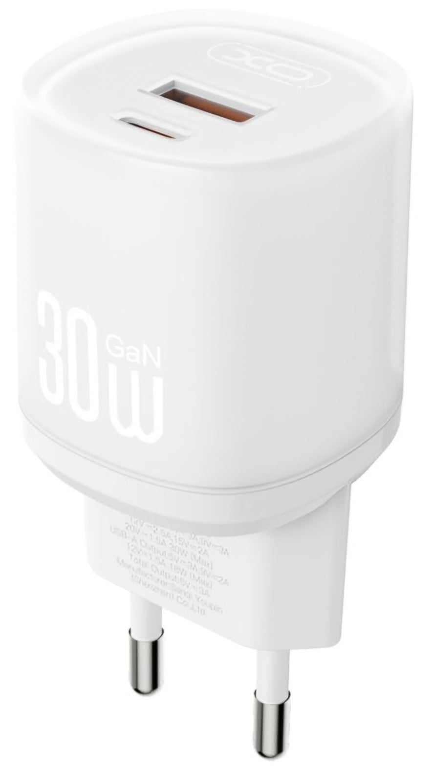 Зарядно за мрежа с кабел USB-C XO Design L151, 30W, 3A, 1 x USB-A - 1 x USB-C, Бяло