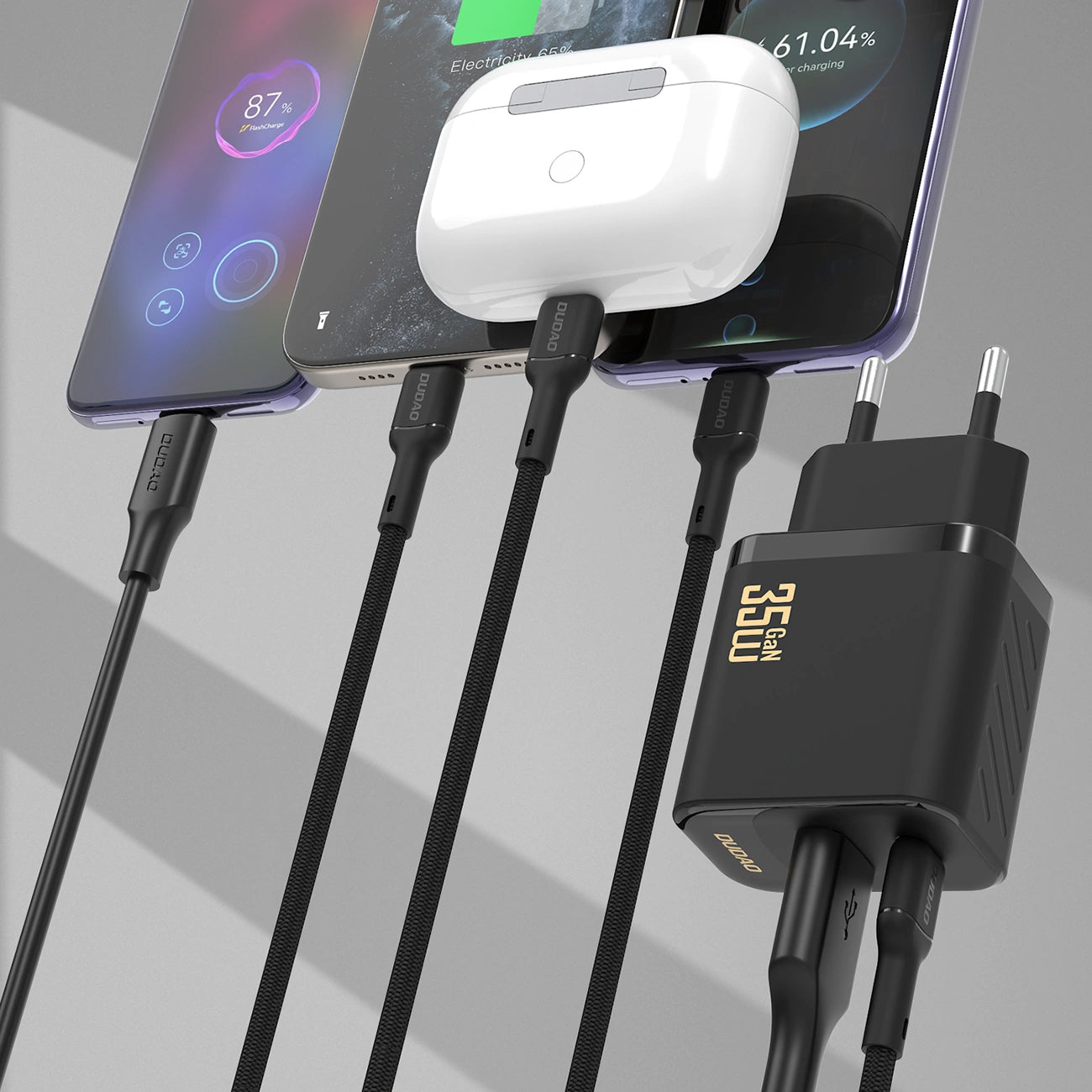 Зарядно за мрежа с USB-C кабел Dudao A27 Max, 35W, 1 x USB-A - 1 x USB-C, Черно