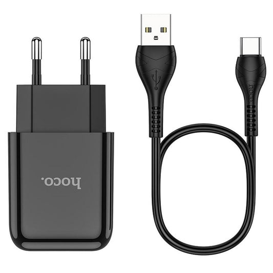 Зарядно за мрежа с кабел USB-C HOCO N2, 10W, 2A, 1 x USB-A, Черно