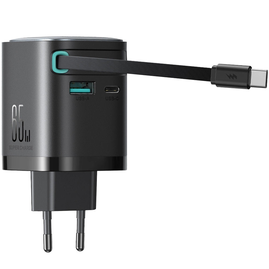 Joyroom JR-TCL02 USB-C кабелно мрежово зарядно устройство JR-TCL02, 65W, 3A, 1 x USB-A - 1 x USB-C, черно