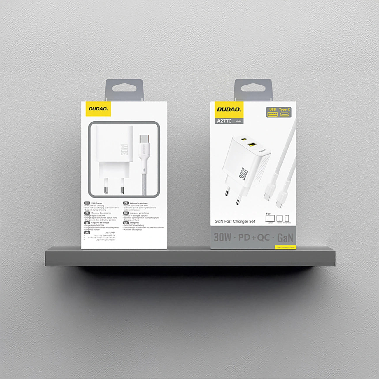 Мрежов заряден уред с USB-C кабел Dudao A27TCEU, 30W, 1 x USB-A - 1 x USB-C, Бял