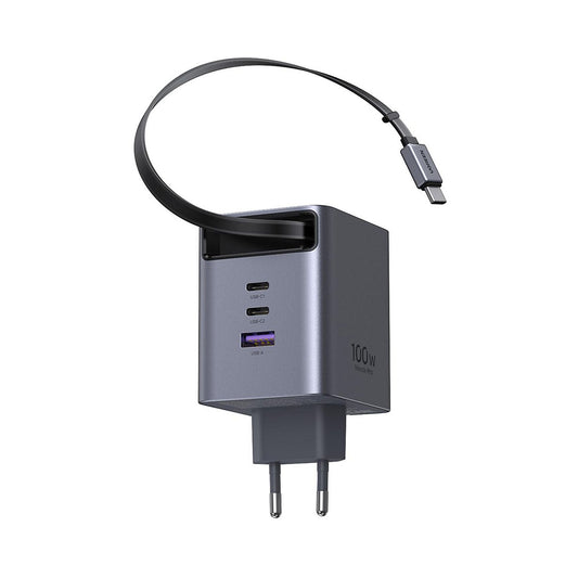 Мрежово зарядно с USB-C кабел UGREEN X616 (65828), 100W, 5A, 1 x USB-A - 3 x USB-C, Сиво