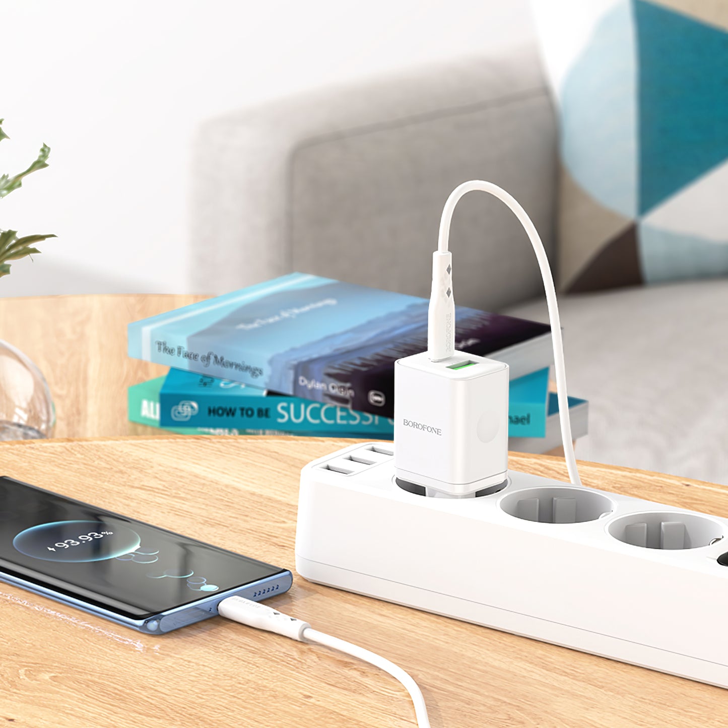Мрежово зарядно устройство с USB-C кабел Borofone BN7, 20W, 3A, 1 x USB-A - 1 x USB-C, бяло
