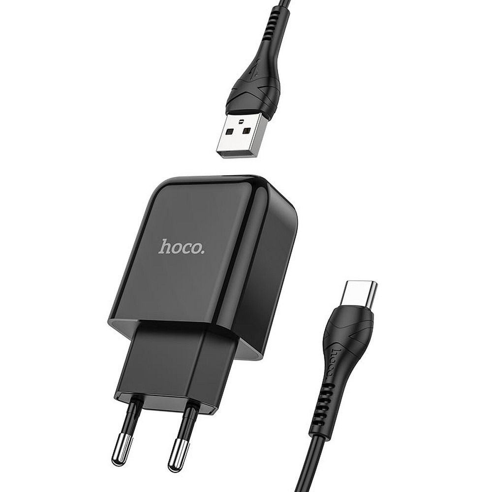 Зарядно за мрежа с кабел USB-C HOCO N2, 10W, 2A, 1 x USB-A, Черно