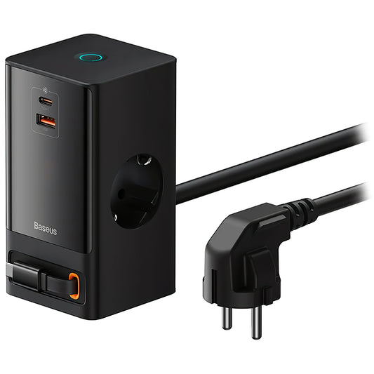 Baseus GaN3 Pro PowerStrip USB-C кабелно мрежово зарядно устройство, 65W, 3,25A,1 x USB-A - 1 x USB-C - 2 x Schuko, черно PSLR000301 PSLR000301