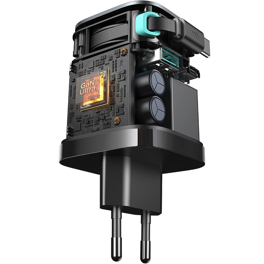 Joyroom JR-TCL02 USB-C кабелно мрежово зарядно устройство JR-TCL02, 65W, 3A, 1 x USB-A - 1 x USB-C, черно
