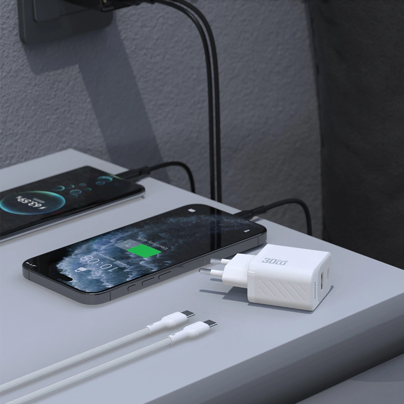 Мрежов заряден уред с USB-C кабел Dudao A27TCEU, 30W, 1 x USB-A - 1 x USB-C, Бял