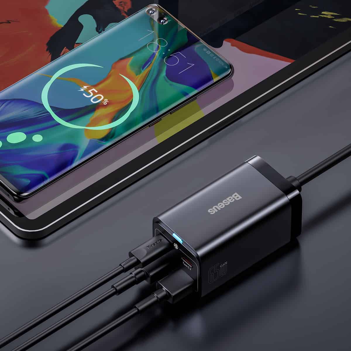 Зарядно устройство Baseus GaN3 Pro, 65W, 3A, 2 x USB-A - 2 x USB-C, Черно CCGP040101