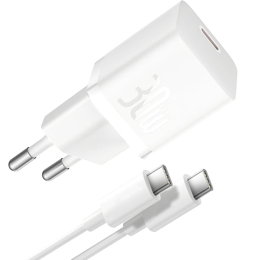 Baseus GaN5S USB-C кабел Мрежово зарядно устройство GaN5S, 30W, 3A, 1 x USB-C, бяло P1011090902213-00