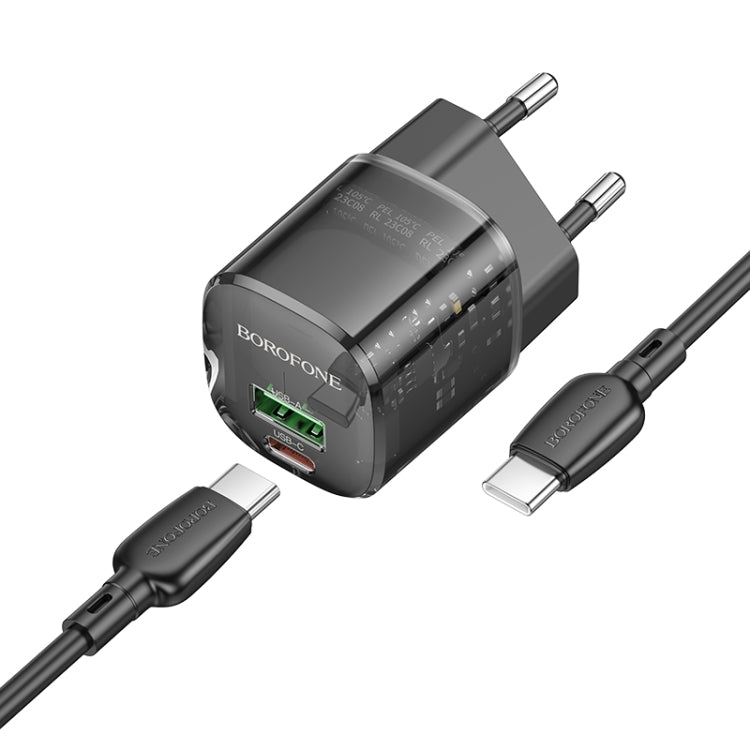 Зарядно за мрежа с USB-C кабел Borofone BN17 Sunlight, 20W, 3A, 1 x USB-A - 1 x USB-C, Черно