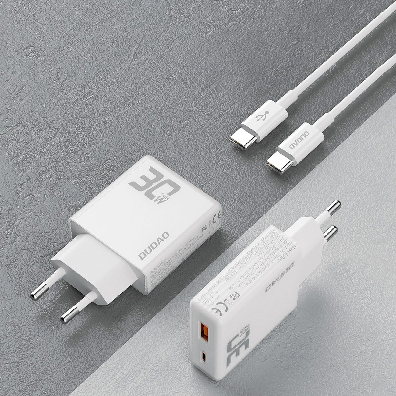 Dudao A30EUT USB-C кабелно мрежово зарядно устройство, 30W, 3A, 1 x USB-A - 1 x USB-C, бяло