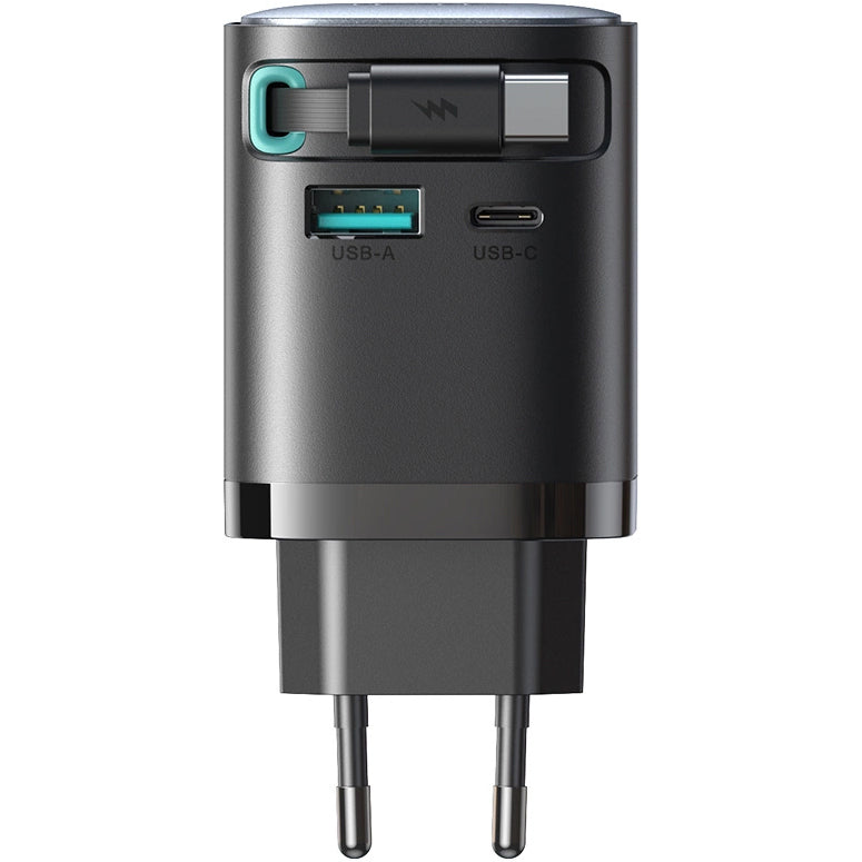 Joyroom JR-TCL02 USB-C кабелно мрежово зарядно устройство JR-TCL02, 65W, 3A, 1 x USB-A - 1 x USB-C, черно