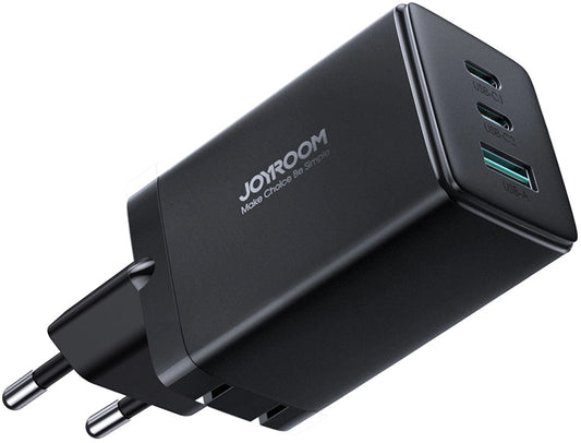 Зарядно устройство за мрежа с кабел USB-C Joyroom TCG01, 65W, 3.25A, 1 x USB-A - 2 x USB-C, Черно